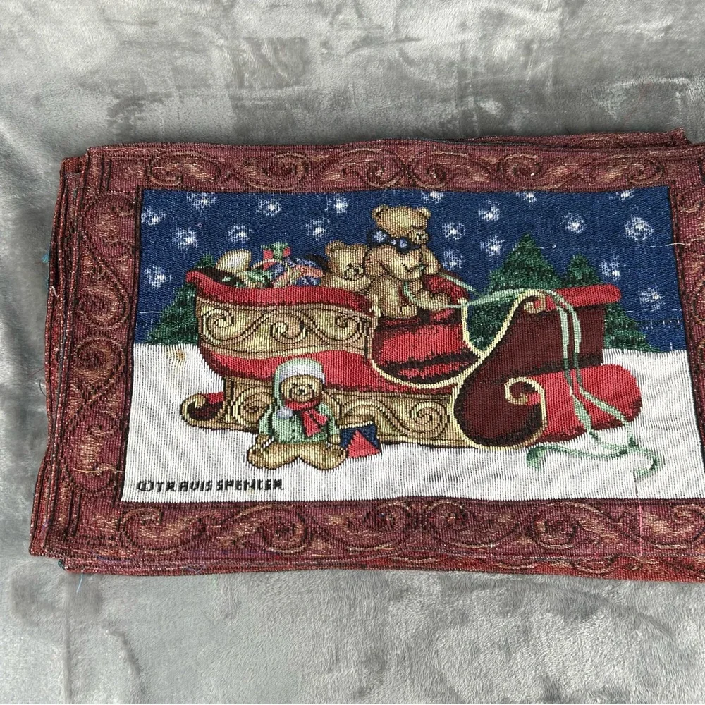 VTG Travis Spencer Tapestry Placemats Christmas Holiday Sleigh Bears Set of‎ 6